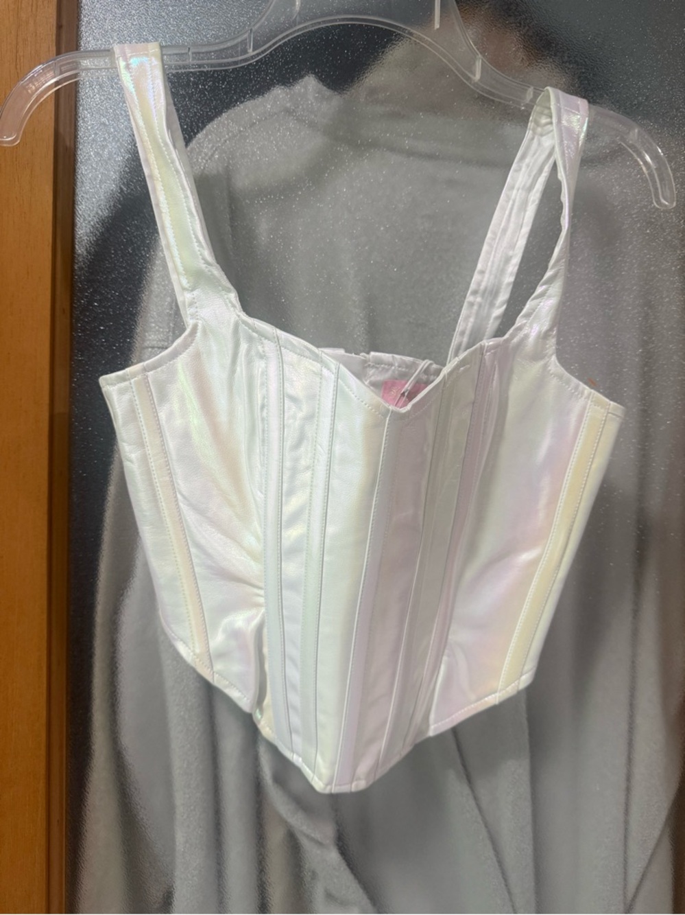 Sincerely Ours White Iridescent Bustier Type Faux Leather Top – Size XS